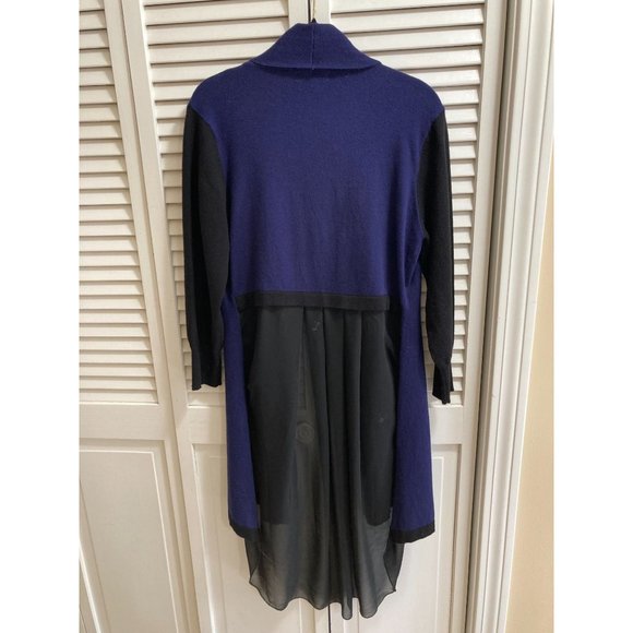 Patrizia Luca Milano Navy Open Front Cardigan Sweater Flowy Pleated Nylon Back - Picture 2 of 7